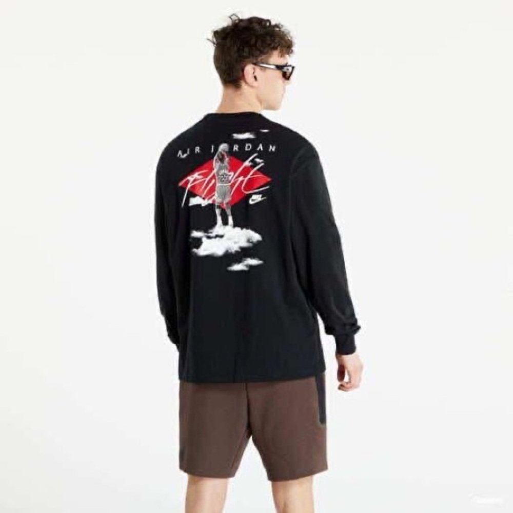 Nike Air Jordan Black and Red Long Sleeve Tee